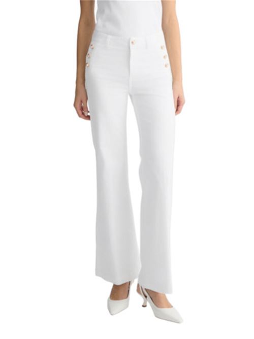 pantalone donna flare bottoni gioiello cotone stretch bianco LIU JO | WA5459-T403311111